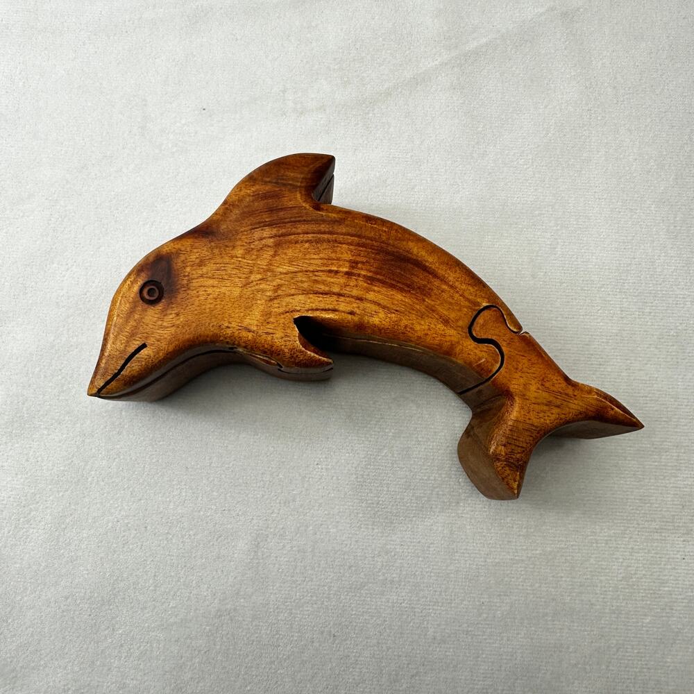 Wooden Dolphin Puzzle Treasure Box Moveable Puzzle 3D Coastal Jewelry Box